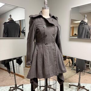 Gray Peplum Double Breasted Coat